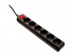 Extension lead | 3G1.5mm2 | 1.4m | PVC | black | Sockets no: 6 | 16A