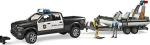 Bruder RAM 2500 police pickup, L+S module, trailer with boat, model vehicle (black/white, including 2 figures)