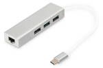 DIGITUS USB-adapter USB3.0/C -> GB Ethernet+3-porti jaotur White