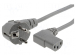 Cable | CEE 7/7 (E/F) plug angled,IEC C13 female 90&deg; | 2.5m | grey