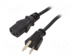 Cable | 3x18AWG | IEC C13 female,NEMA 5-15 (B) plug | PVC | 2m | black