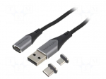 Cable | magnetic,USB 2.0 | 0.5m | black | Cu,tinned | 480Mbps | textile