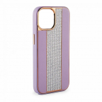 Back panel cover iLike Apple iPhone 15 Pro Diamonds and Leather Case Pink Sand