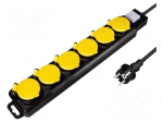 Plug socket strip: supply | Sockets: 6 | 250VAC | 16A | black,yellow