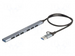 Hub USB | USB A socket x7,USB A plug,USB C plug | silver | 0.5m