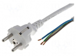 Cable | CEE 7/7 (E/F) plug,wires | 1.8m | white | PVC | 3x0,75mm2 | 10A
