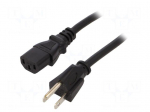 Cable | 3x18AWG | IEC C13 female,NEMA 5-15 (B) plug | PVC | 2.5m