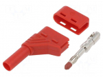 Connector: 4mm banana | plug | 24A | 1kVDC | red | insulated,angled