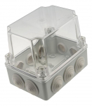 S-BOX box surface mounting IP65 150x110x140mm transparent cover with glands grey