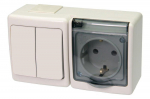 BETA block surface switch 1+1 + socket with grounding and transparent cover white IP44