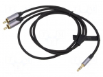 Cable | Jack 3.5mm 3pin plug,RCA plug x2 | 1m | black | &Oslash;cable: 3.5mm