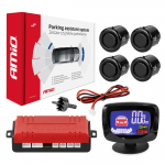 Auto- ja mootorrattatooted, elektroonika, navigatsioon, CB raadio // Parkimisandurite s&uuml;steemid | Keskluku s&uuml;steem | Autoalarmid // Zestaw czujnik&oacute;w parkowania czujniki cofania led graf 4 sensory czarne gold 18 mm amio-01578