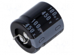 Capacitor: electrolytic | SNAP-IN | 100uF | 450VDC | &Oslash;25x25mm | &plusmn;20%