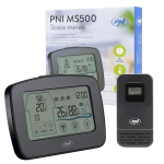 PNI MS500 weather station with wireless external sensor, displays indoor and outdoor temperature and humidity, memory of minimum and maximum climatic values