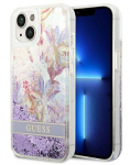 Back panel cover Guess Apple iPhone 14 6,1 hardcase Flower Liquid Glitter Purple