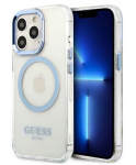 Back panel cover Guess Apple iPhone 13 Pro Max 6.7 hard case Metal Outline Magsafe Transparent Blue