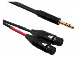 Cable | Jack 6,3mm plug,XLR female 3pin x2 | 1m | black | PVC