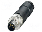 Connector: M8 | PIN: 4 | 4A | 30V | IP67 | straight | unshielded | plug