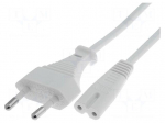 Cable | CEE 7/16 (C) plug,IEC C7 female | 3m | Sockets: 1 | white | PVC