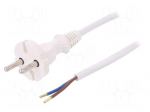 Cable | CEE 7/17 (C) plug,wires | 3m | white | PVC | 2x1mm2 | 16A | 250V