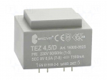 Transformer: encapsulated | 4.5VA | 230VAC | 9V | 500mA | Mounting: PCB