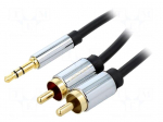 Cable | Jack 3.5mm 3pin plug,RCA plug x2 | 5m | black | &Oslash;cable: 3.8mm