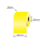 Ribbons 60mm x 300m/25mm/60mm/Wax-Resin/Out, dzeltens