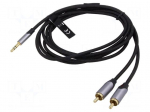 Cable | Jack 3.5mm 3pin plug,RCA plug x2 | 1.5m | black | PVC