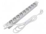 Plug socket strip: supply | Sockets: 9 | 230VAC | 16A | light grey | 2m