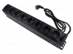 Plug socket strip: protective | Sockets: 8 | 230VAC | 16A | black | 2m