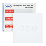Triple switch with glass PNI SH303 touch, white with LED indicator