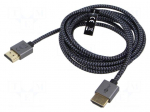 Cable | HDMI plug,both sides | PVC | textile | 2m | black-grey | silver