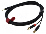 Cable | Jack 3.5mm plug,RCA plug x2 | 5m | black | PVC