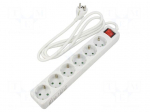 Extension lead | 3G1.5mm2 | 1.5m | PVC | white | Sockets no: 6 | 16A