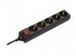 Extension lead | 3G1.5mm2 | 1.4m | PVC | black | Sockets no: 5 | 16A