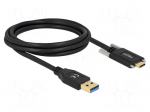 Cable | USB A plug,USB C plug | 2m | black | 24AWG,30AWG | 10Gbps