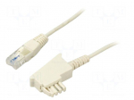Cable: telephone | RJ45 plug,TAE F plug | 15m | white | Core: Cu