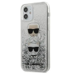 Karl Lagerfeld KLHCP12SKCGLSL Liquid Glitter 2 Heads Cover Silikona Aizsargapvalks Priek&scaron; Apple iPhone 12 Mini Sudraba