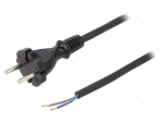 Cable | CEE 7/17 (C) plug,wires | 5m | black | rubber | 2x1mm2 | 16A