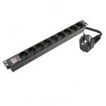Roze&scaron;u bloks uz 9 ligzdām 19" 1U 16A ar slēdzi MELNS