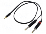 Cable | Jack 3.5mm plug,Jack 6,3mm plug x2 | 1m | black | PVC
