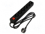 Extension lead | 3G1.5mm2 | 1.5m | PVC | black | Sockets no: 6 | 16A
