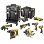 DEWALT DCK685P3T 18V Set: Hammer Drill + Circular Saw + Angle Grinder + Drill + Screwdriver + Renovator, with 3 5 Ah Batteries and Charger, in 3 Cases
