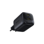 Sienas ātrlādētājs EnerFill FE22 45 W, 2xUSB-C, QC, PD, ar USB-C kabeli (1 m), melns