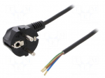 Cable | SCHUKO plug,CEE 7/7 (E/F) plug angled,wires | 1.5m | black
