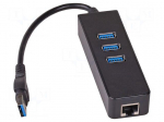 Hub USB | RJ45 socket,USB A socket x3,USB A plug | USB 3.0 | black