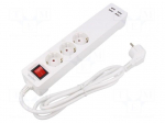 Plug socket strip: protective | Sockets: 3 | 230VAC | 16A | white | IP20
