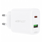 Adapter Acefast  Acefast wall charger USB Type C / USB 20W, PPS, PD, QC 3.0, AFC, FCP white (A25 white)