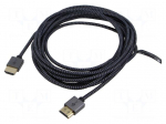 Cable | HDMI plug,both sides | PVC | textile | 5m | black-grey | silver