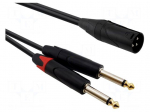 Cable | Jack 6,3mm plug x2,XLR male 3pin | 1m | black | PVC